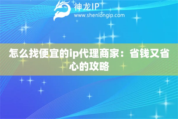 怎么找便宜的ip代理商家：省錢又省心的攻略