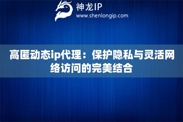 高匿動(dòng)態(tài)ip代理：保護(hù)隱私與靈活網(wǎng)絡(luò)訪問(wèn)的完美結(jié)合