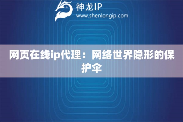 網頁在線ip代理：網絡世界隱形的保護傘
