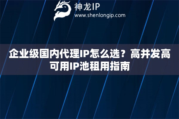 企業級國內代理IP怎么選？高并發高可用IP池租用指南