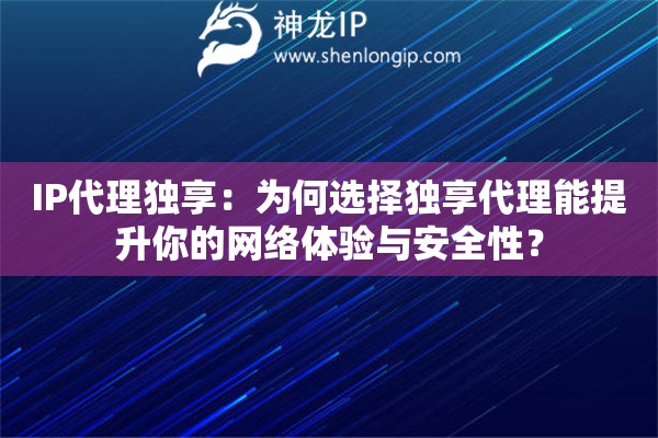 IP代理獨享：為何選擇獨享代理能提升你的網(wǎng)絡(luò)體驗與安全性？