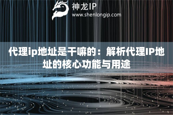 代理ip地址是干嘛的：解析代理IP地址的核心功能與用途
