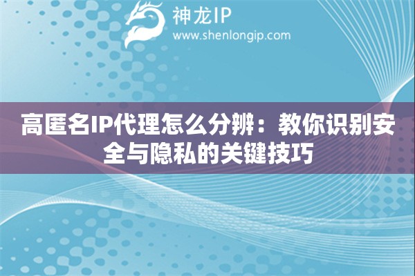 高匿名IP代理怎么分辨：教你識別安全與隱私的關鍵技巧